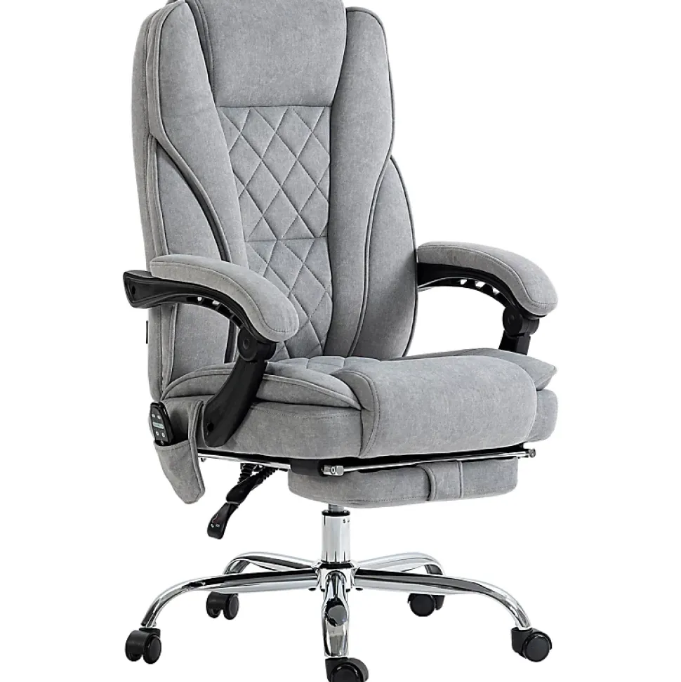 Fauteuil de Bureau Ergonomique - Chaise de Bureau Massant Chauffant avec Repose-Pieds et Télécommande, Polyester Gris 72x67x119 cm