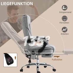 Fauteuil de Bureau Ergonomique - Chaise de Bureau Massant Chauffant avec Repose-Pieds et Télécommande, Polyester Gris 72x67x119 cm