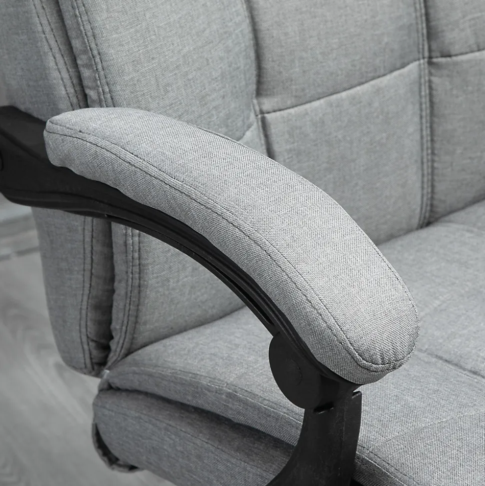 Fauteuil de Bureau Ergonomique avec Appui-Tête et Repose-Pieds - Réglable en Hauteur - Lin, 66x76x120 cm, Gris Clair