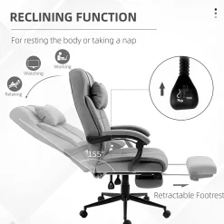 Fauteuil de Bureau Ergonomique avec Appui-Tête et Repose-Pieds - Réglable en Hauteur - Lin, 66x76x120 cm, Gris Clair
