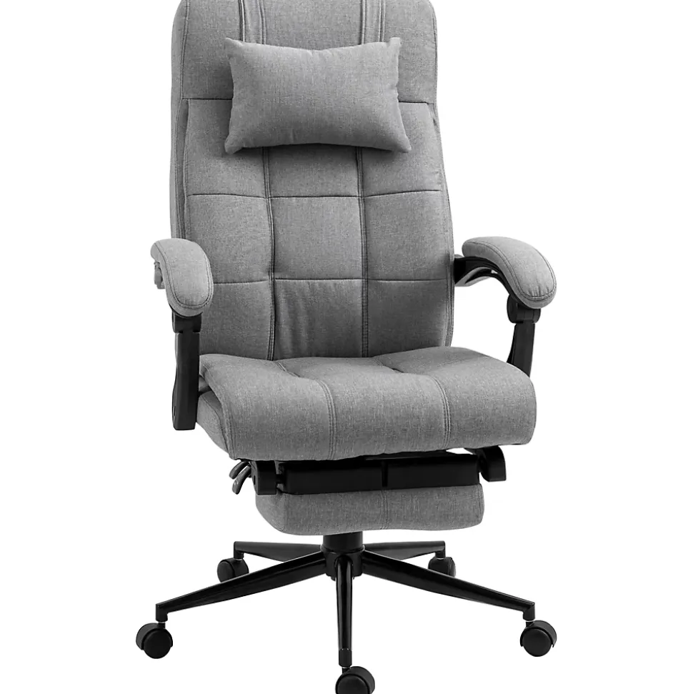 Fauteuil de Bureau Ergonomique avec Appui-Tête et Repose-Pieds - Réglable en Hauteur - Lin, 66x76x120 cm, Gris Clair