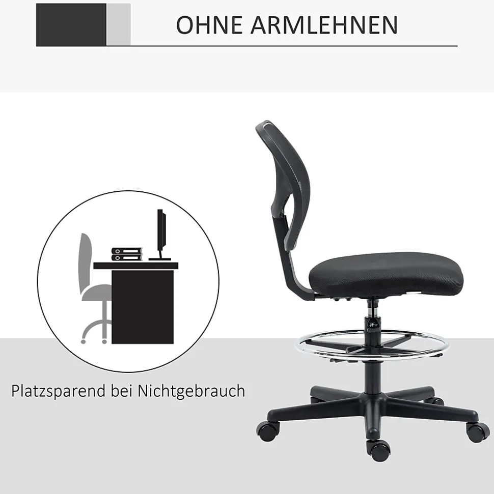 Fauteuil de Bureau Ergonomique - Chaise Assis-debout Réglable avec Repose-Pieds Pivotant, Tabouret Haute Stabilité, Noir