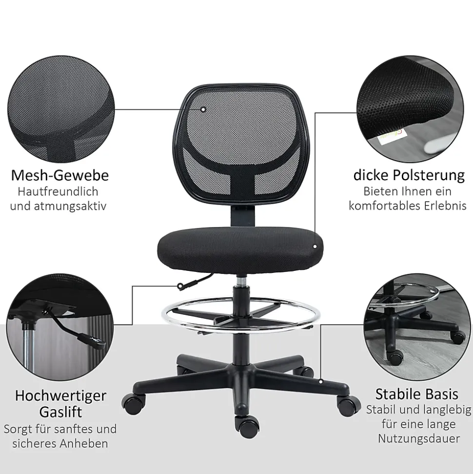 Fauteuil de Bureau Ergonomique - Chaise Assis-debout Réglable avec Repose-Pieds Pivotant, Tabouret Haute Stabilité, Noir