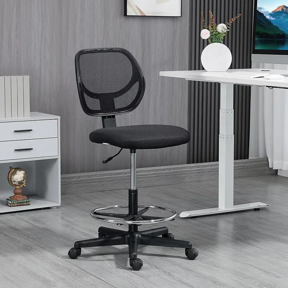 Fauteuil de Bureau Ergonomique - Chaise Assis-debout Réglable avec Repose-Pieds Pivotant, Tabouret Haute Stabilité, Noir