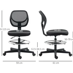 Fauteuil de Bureau Ergonomique - Chaise Assis-debout Réglable avec Repose-Pieds Pivotant, Tabouret Haute Stabilité, Noir