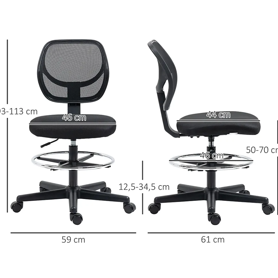 Fauteuil de Bureau Ergonomique - Chaise Assis-debout Réglable avec Repose-Pieds Pivotant, Tabouret Haute Stabilité, Noir