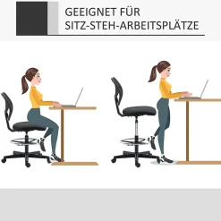 Fauteuil de Bureau Ergonomique - Chaise Assis-debout Réglable avec Repose-Pieds Pivotant, Tabouret Haute Stabilité, Noir