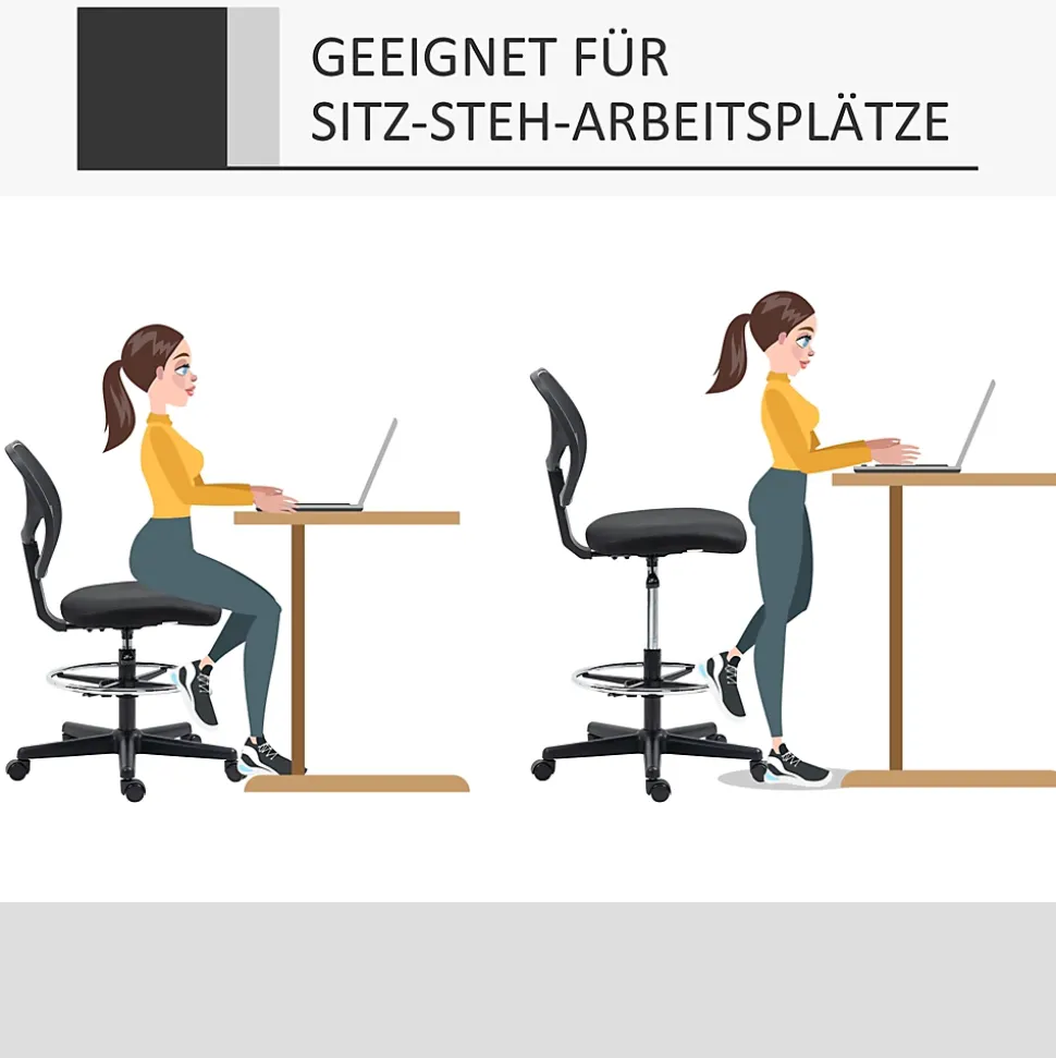 Fauteuil de Bureau Ergonomique - Chaise Assis-debout Réglable avec Repose-Pieds Pivotant, Tabouret Haute Stabilité, Noir