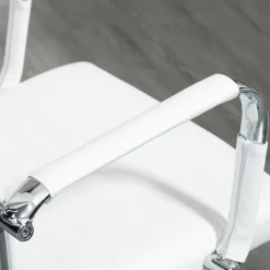 Fauteuil de Bureau Ergonomique - Chaise Pivotante avec Roulettes Métal, Réglable 120 kg, PU, Blanc, 54x62x114 cm