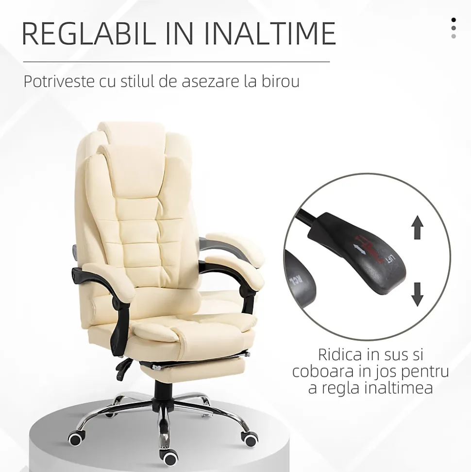 Fauteuil de bureau fauteuil manager grand confort réglable dossier inclinable repose-pied revêtement synthétique crème