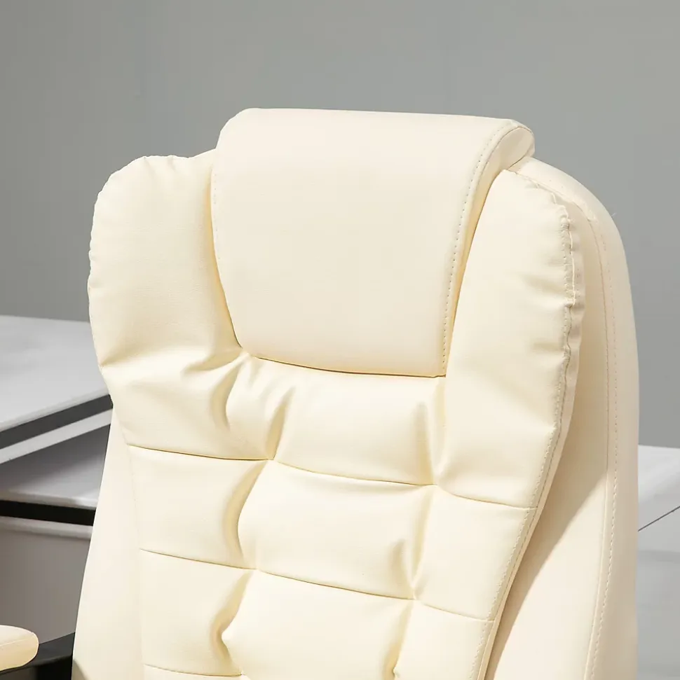 Fauteuil de bureau fauteuil manager grand confort réglable dossier inclinable repose-pied revêtement synthétique crème