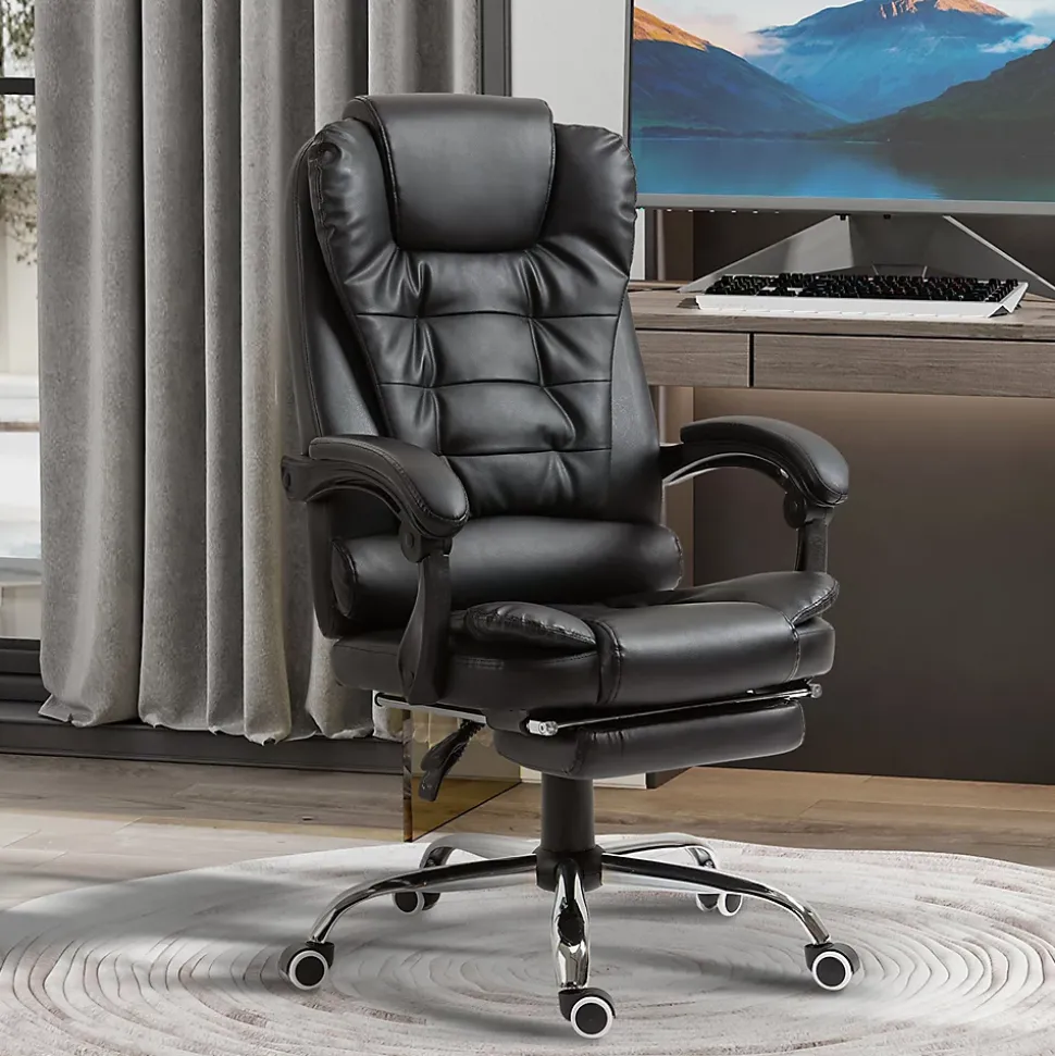 Fauteuil de bureau fauteuil manager grand confort réglable dossier inclinable repose-pied revêtement synthétique noir