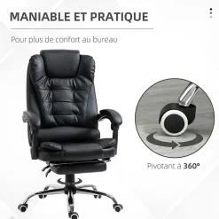 Fauteuil de bureau fauteuil manager grand confort réglable dossier inclinable repose-pied revêtement synthétique noir