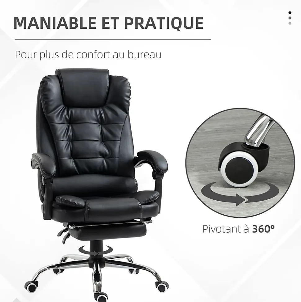 Fauteuil de bureau fauteuil manager grand confort réglable dossier inclinable repose-pied revêtement synthétique noir