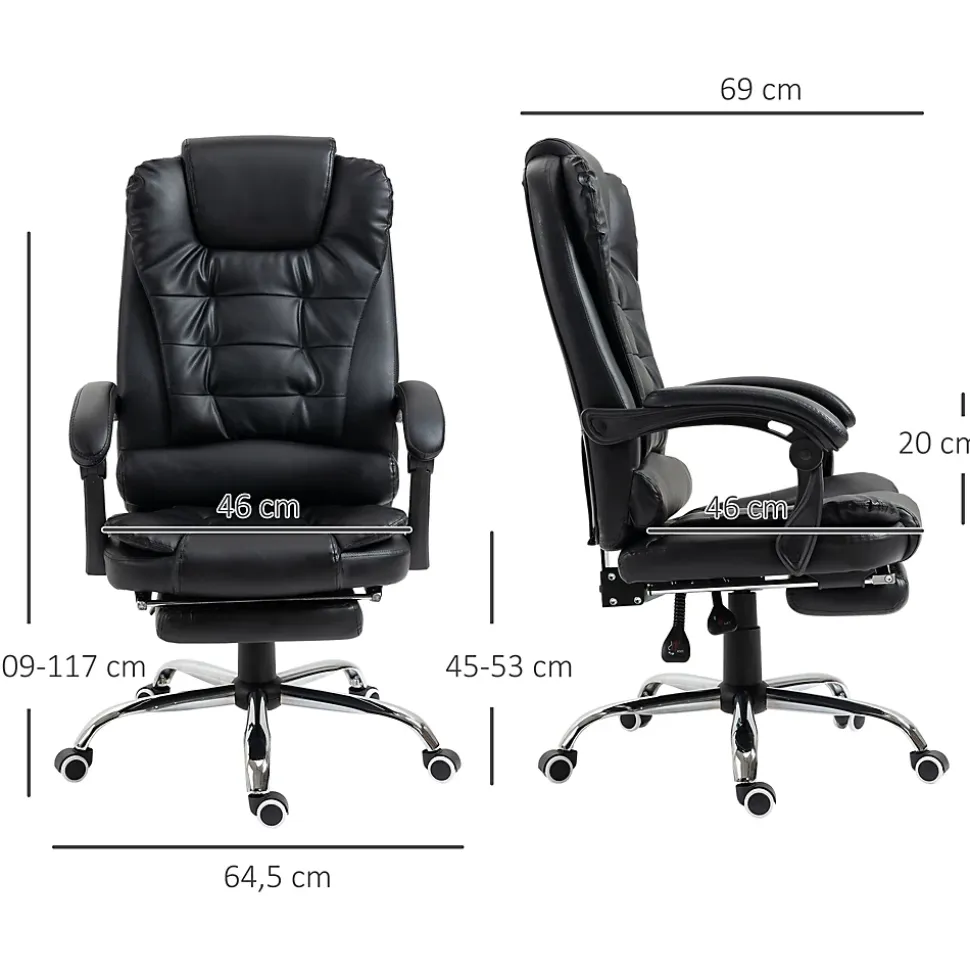 Fauteuil de bureau fauteuil manager grand confort réglable dossier inclinable repose-pied revêtement synthétique noir