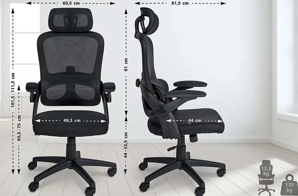 Fauteuil De Bureau Garston En Maille, Chaise De Travail Avec Appui-tête Soutien Lombaire, Hauteur Réglable Pivotant Noir