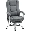 Fauteuil de bureau massant chauffant inclinable repose-pieds rétractable tissu toucher lin gris