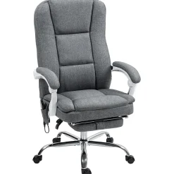 Fauteuil de bureau massant chauffant inclinable repose-pieds rétractable tissu toucher lin gris
