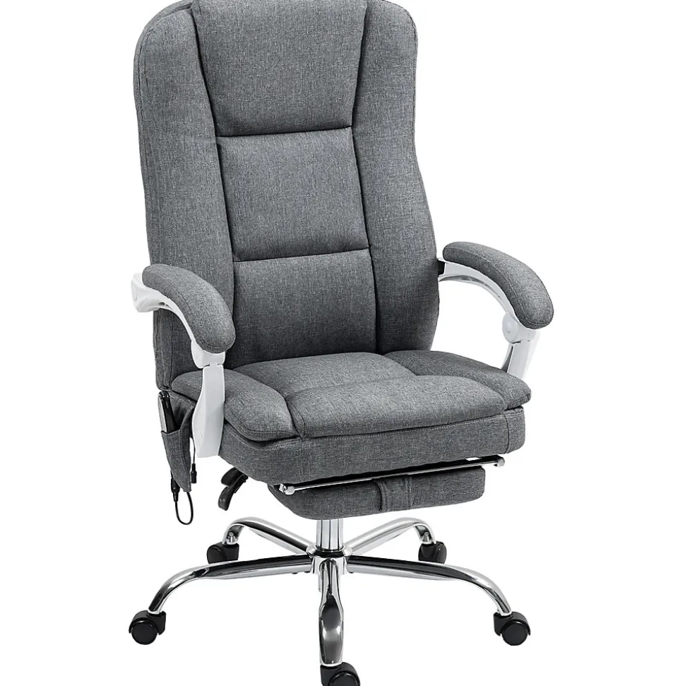 Fauteuil de bureau massant chauffant inclinable repose-pieds rétractable tissu toucher lin gris