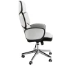 Fauteuil de bureau moderne pivotant en tissu gris clair et PVC blanc brillant