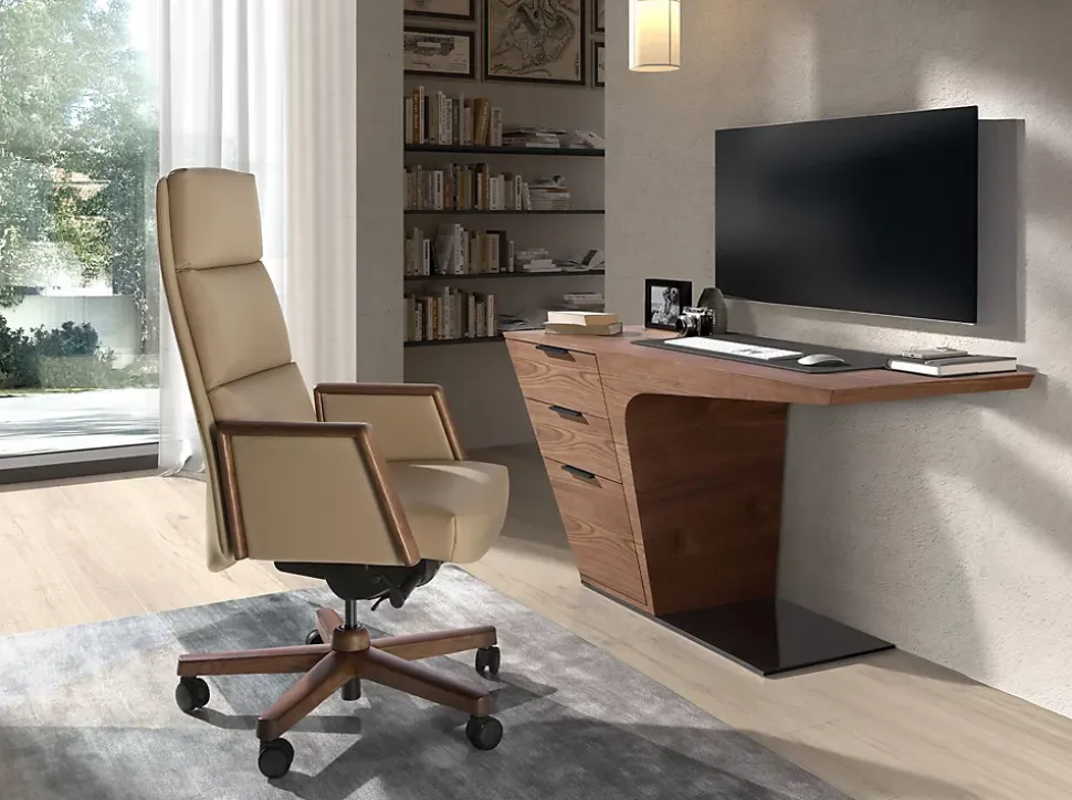 Fauteuil de bureau pivotant en similicuir vison
