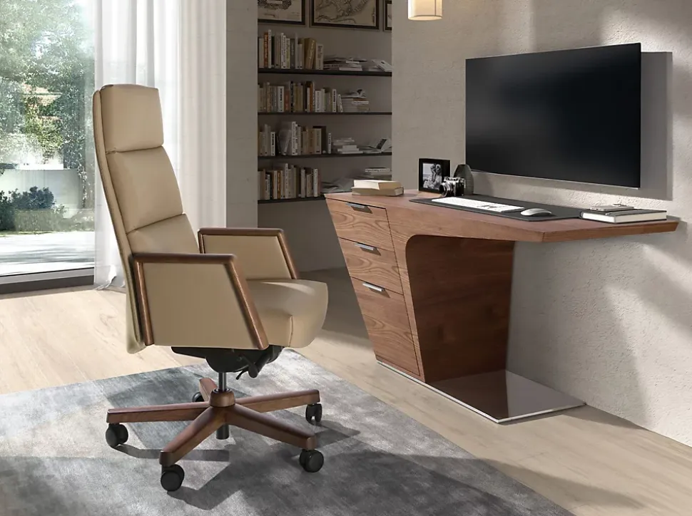 Fauteuil de bureau pivotant en similicuir vison