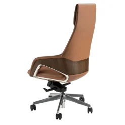 Fauteuil de bureau pivotant en similicuir marron