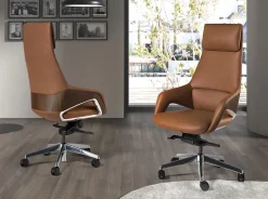 Fauteuil de bureau pivotant en similicuir marron