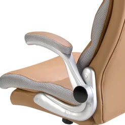 Fauteuil de Bureau Pivotant en Similicuir Marron avec Accoudoirs Confortables