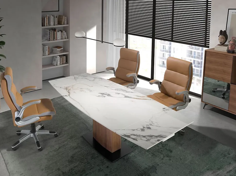 Fauteuil de Bureau Pivotant en Similicuir Marron avec Accoudoirs Confortables