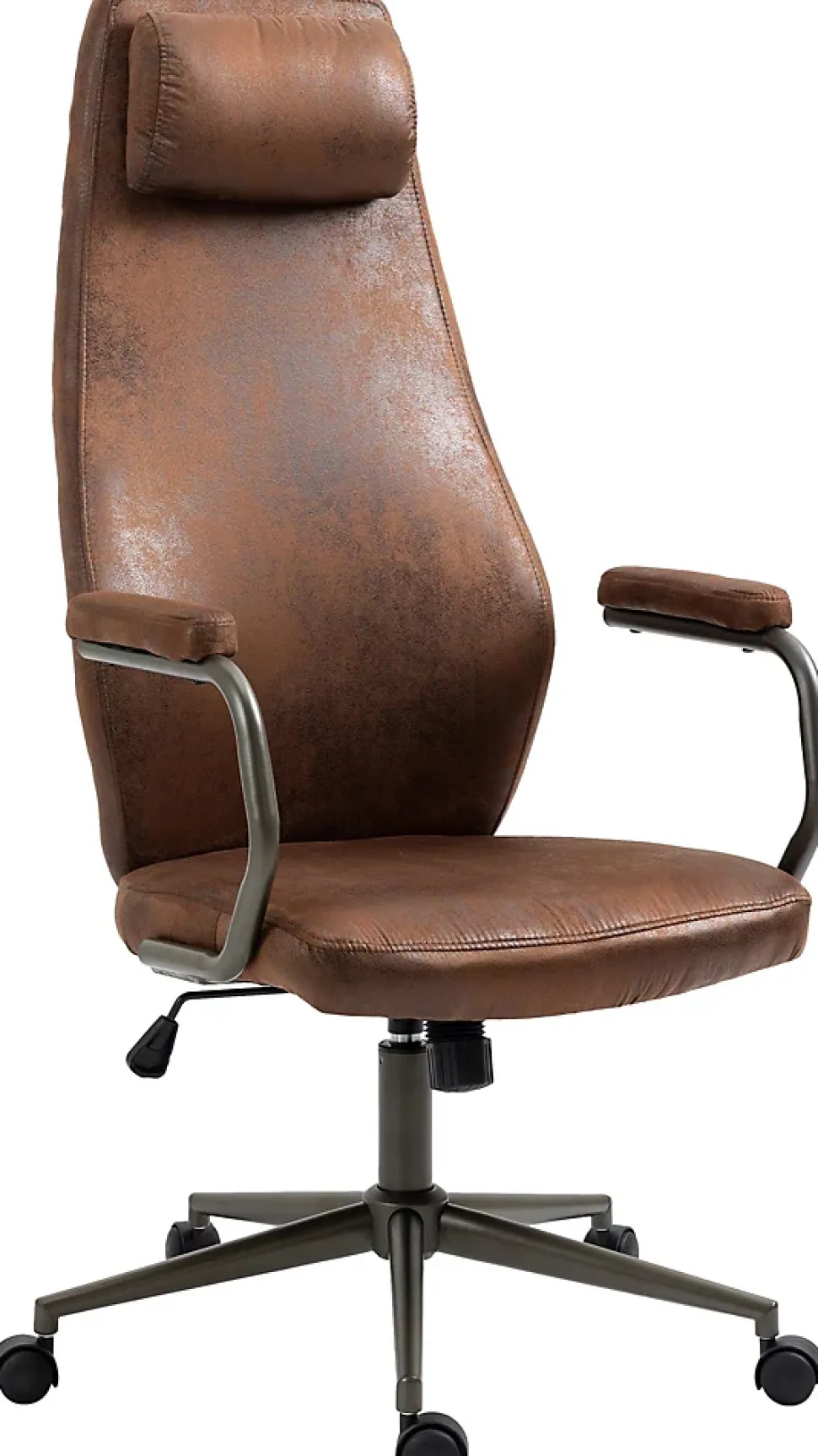 Fauteuil De Bureau Pocatello en Similicuir, Hauteur Réglable Et Siège Pivotant, Accoudoirs, Piètement Métal Cognac