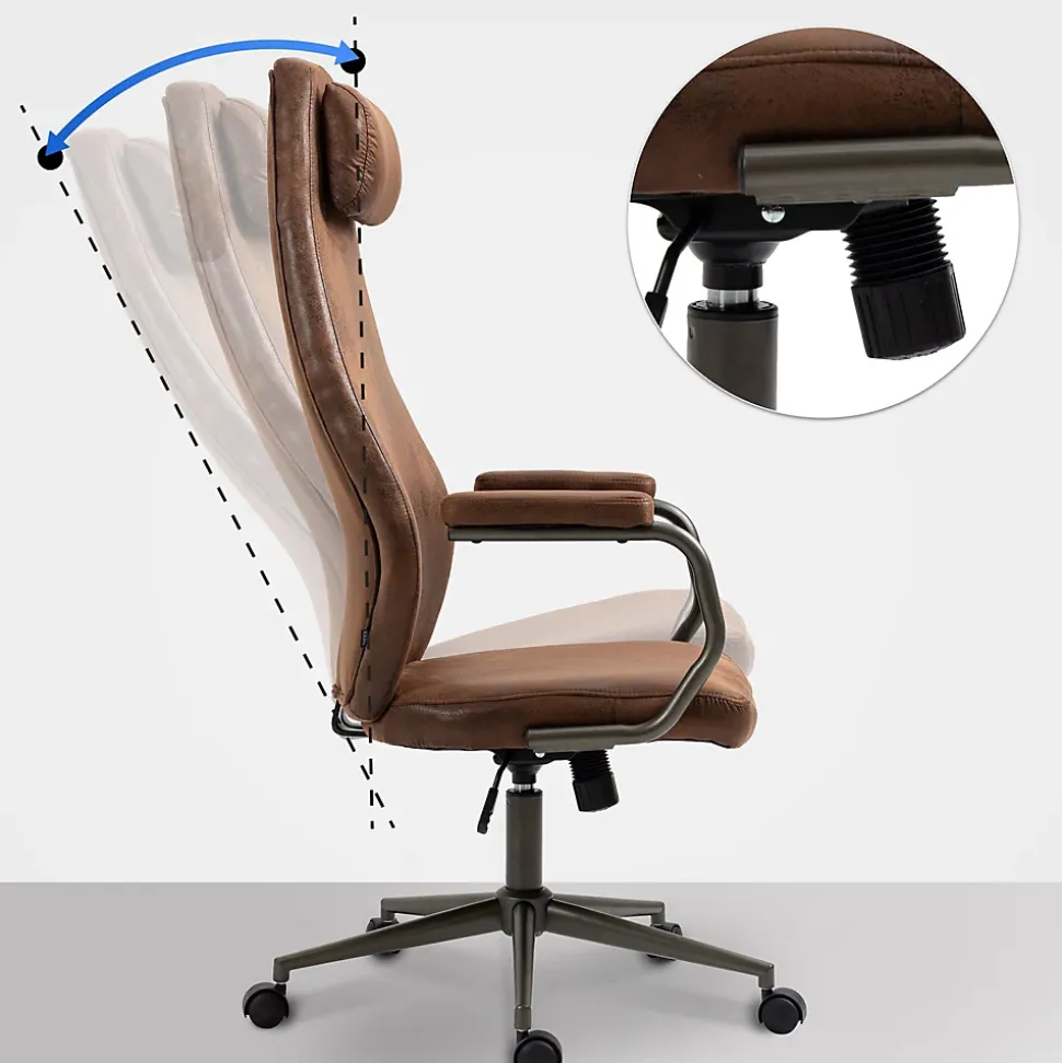 Fauteuil De Bureau Pocatello en Similicuir, Hauteur Réglable Et Siège Pivotant, Accoudoirs, Piètement Métal Cognac