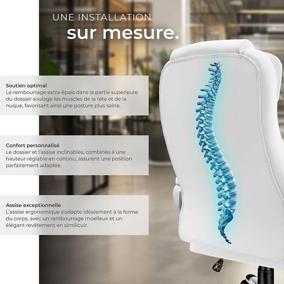 Fauteuil de bureau Rotatif à 360 et réglable en hauteur blanc
