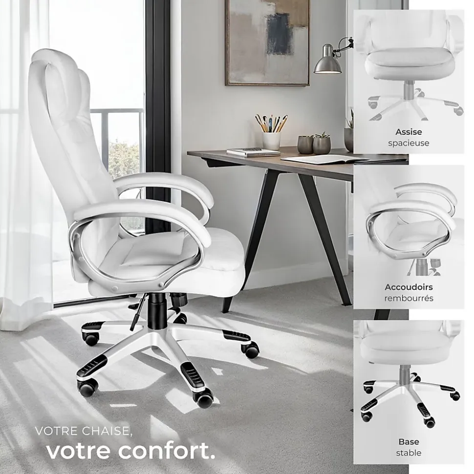 Fauteuil de bureau Rotatif à 360 et réglable en hauteur blanc