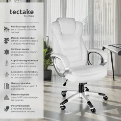 Fauteuil de bureau Rotatif à 360 et réglable en hauteur blanc