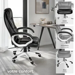Fauteuil de bureau Rotatif à 360 et réglable en hauteur noir