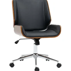 Fauteuil de bureau rétro, chaise de bureau en bois réglable en hauteur, pivotante avec fonction bascule, design élégant, noir