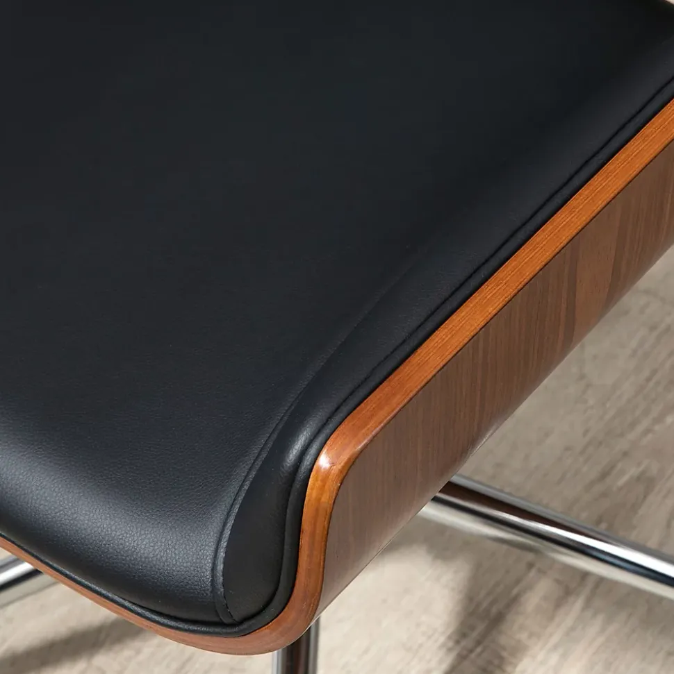Fauteuil de bureau rétro, chaise de bureau en bois réglable en hauteur, pivotante avec fonction bascule, design élégant, noir
