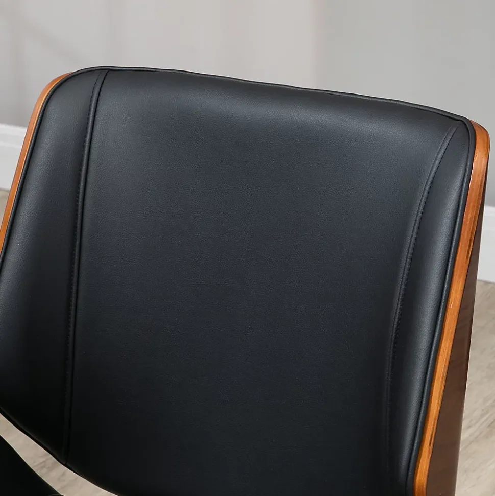 Fauteuil de bureau rétro, chaise de bureau en bois réglable en hauteur, pivotante avec fonction bascule, design élégant, noir