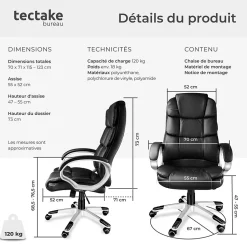 Fauteuil de direction rotatif à 360 réglable avec accoudoirs noir
