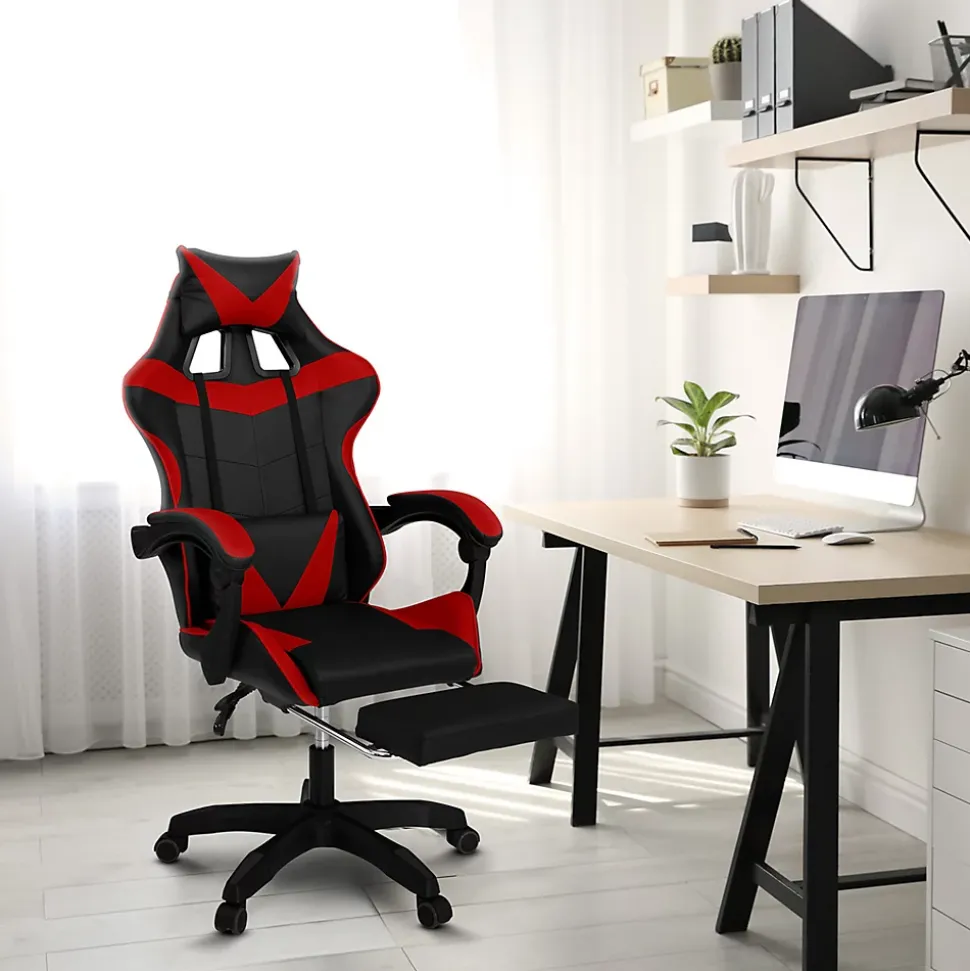 Fauteuil de gaming ALEX réglable avec repose-pied, coussin de tête et coussin lombaire noir et rouge