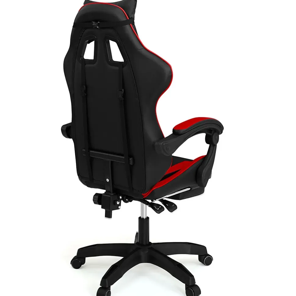 Fauteuil de gaming ALEX réglable avec repose-pied, coussin de tête et coussin lombaire noir et rouge
