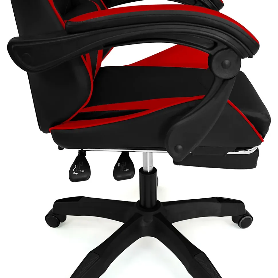 Fauteuil de gaming ALEX réglable avec repose-pied, coussin de tête et coussin lombaire noir et rouge