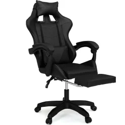 Fauteuil de gaming ALEX réglable avec repose-pied, coussin de tête et coussin lombaire noir