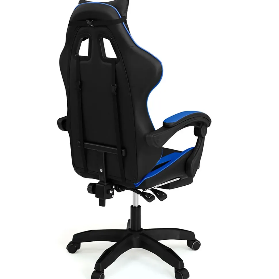 Fauteuil de gaming ALEX réglable avec repose-pied, coussin de tête et coussin lombaire noir et bleu