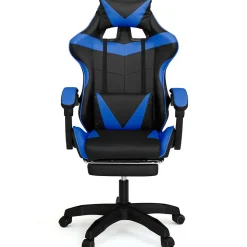Fauteuil de gaming ALEX réglable avec repose-pied, coussin de tête et coussin lombaire noir et bleu
