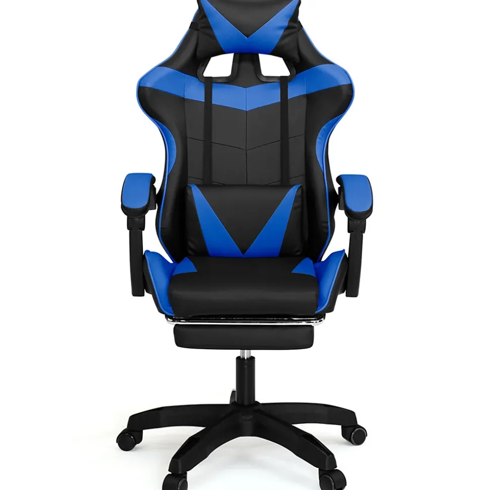 Fauteuil de gaming ALEX réglable avec repose-pied, coussin de tête et coussin lombaire noir et bleu