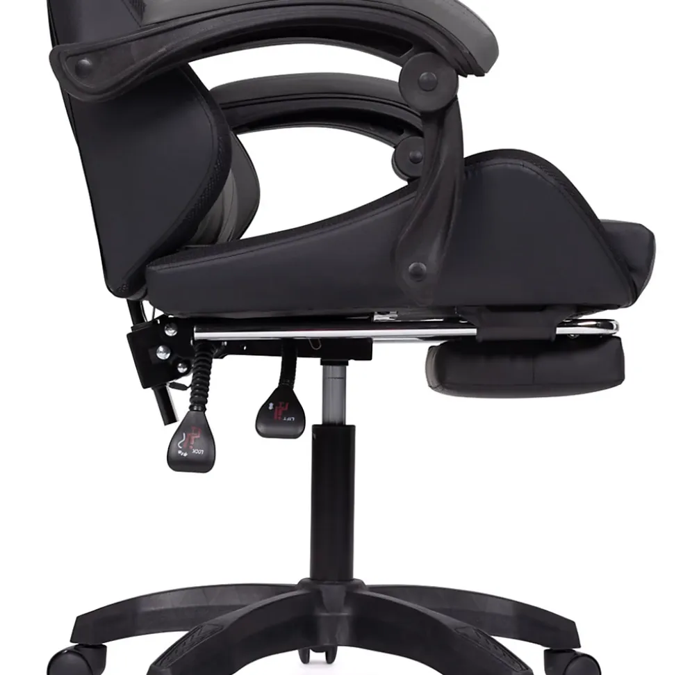 Fauteuil de gaming LED LUC avec repose-pied, coussin de tête et support lombaire noir et gris