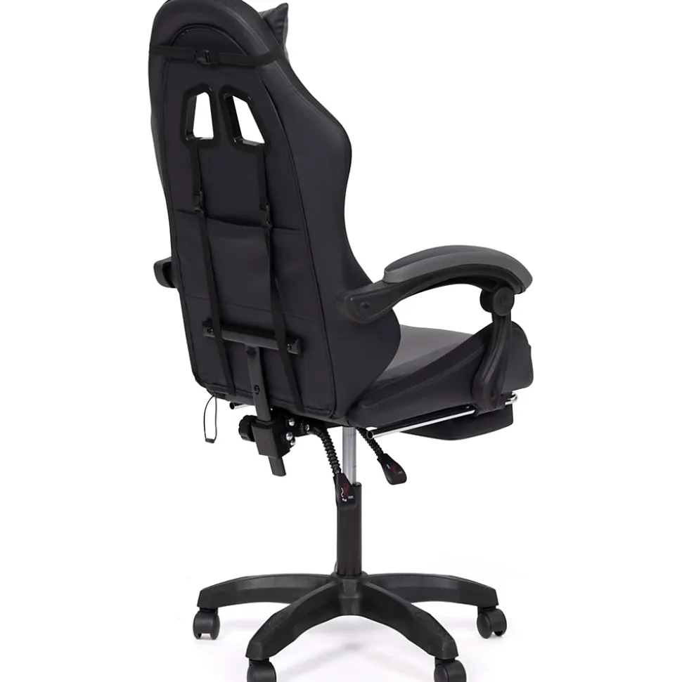 Fauteuil de gaming LED LUC avec repose-pied, coussin de tête et support lombaire noir et gris