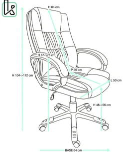 Fauteuil Direction Simili Basculante Hauteur Réglable Pivotant Accoudoirs Rembourrés BORA (noir)